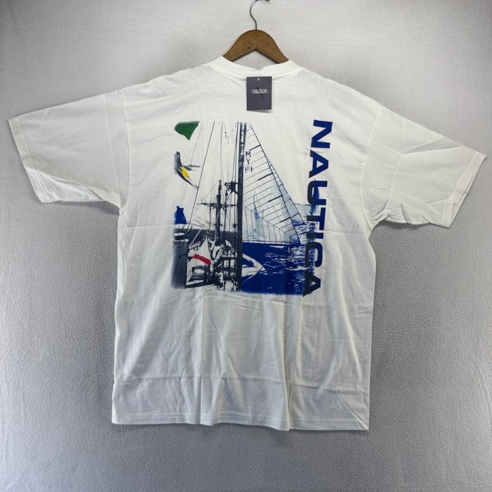 Vintage Nautica Shirt Mens XL White Sailboat Surfing Yachting USA Made 90s NEW